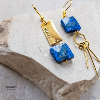 Kolczyki FAIR & SQUARE – Lapis Lazuli i mosiądz