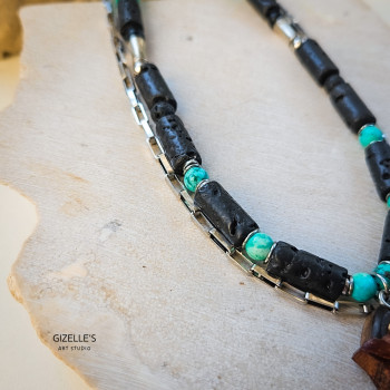 Naszyjnik Milky Way – lawa wulkaniczna, turkus | autorska biżuteria handmade