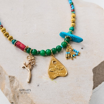 Naszyjnik Rozalia – zielone agaty i złote detale