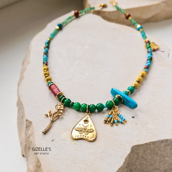 Naszyjnik Rozalia – zielone agaty i złote detale