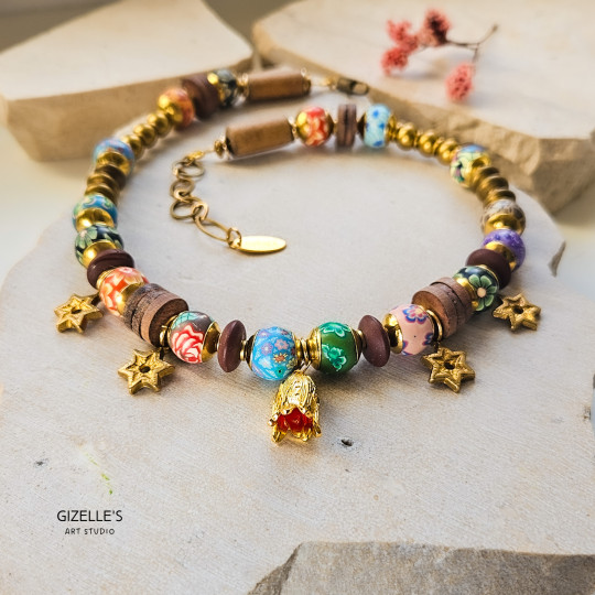 Naszyjnik Mosiężny z Masą Fimo - ZŁOTE RUNO