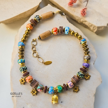 Naszyjnik Mosiężny z Masą Fimo - ZŁOTE RUNO