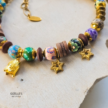 Naszyjnik Mosiężny z Masą Fimo - ZŁOTE RUNO