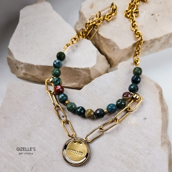 Naszyjnik TIERRA – agaty w morskim kolorze i guzik vintage | Gizelle’s