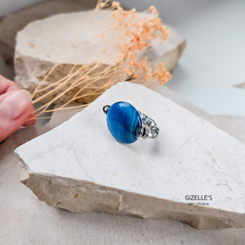 Elastyczny pierścionek Blue Eye – agat pasiasty i szkło czeskie