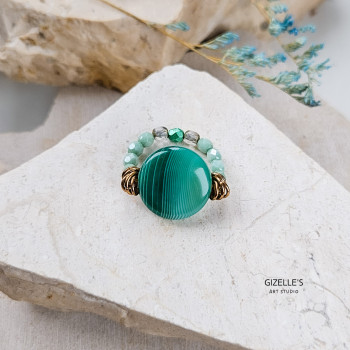 Elastyczny pierścionek Greenland – agat pasiasty i szkło czeskie