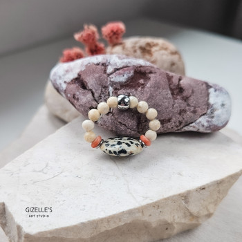 Elastyczny pierścionek Vanilla Pop – jaspis dalmatyński