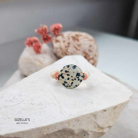 Elastyczny pierścionek Vanilla Pop – jaspis dalmatyński