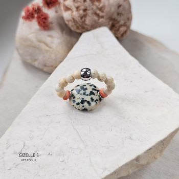 Elastyczny pierścionek Vanilla Pop – jaspis dalmatyński