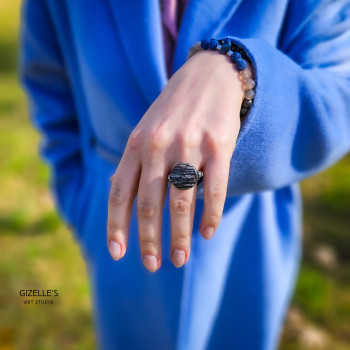 Elastyczny pierścionek Picasso – jaspis i szkło czeskie