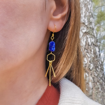 Kolczyki FAIR & SQUARE – Lapis Lazuli i mosiądz