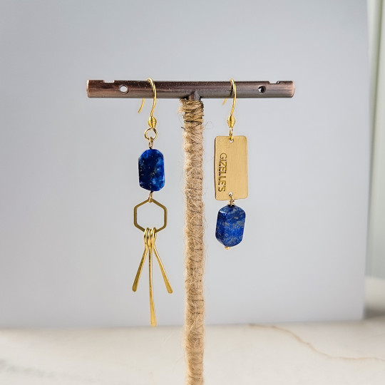 Kolczyki FAIR & SQUARE – Lapis Lazuli i mosiądz