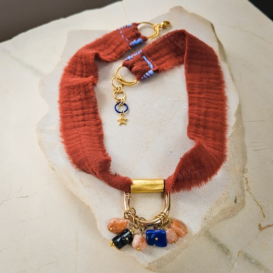 Naszyjnik tekstylny - RUSTY RED