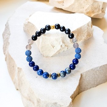 Bransoletka unisex DUE z lapisem lazuli, szarym agatem, lawą wulkaniczną i Black Stone.