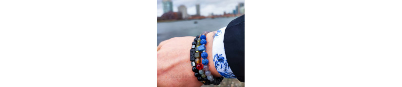 Black Elastic Bracelet with Lava Beads